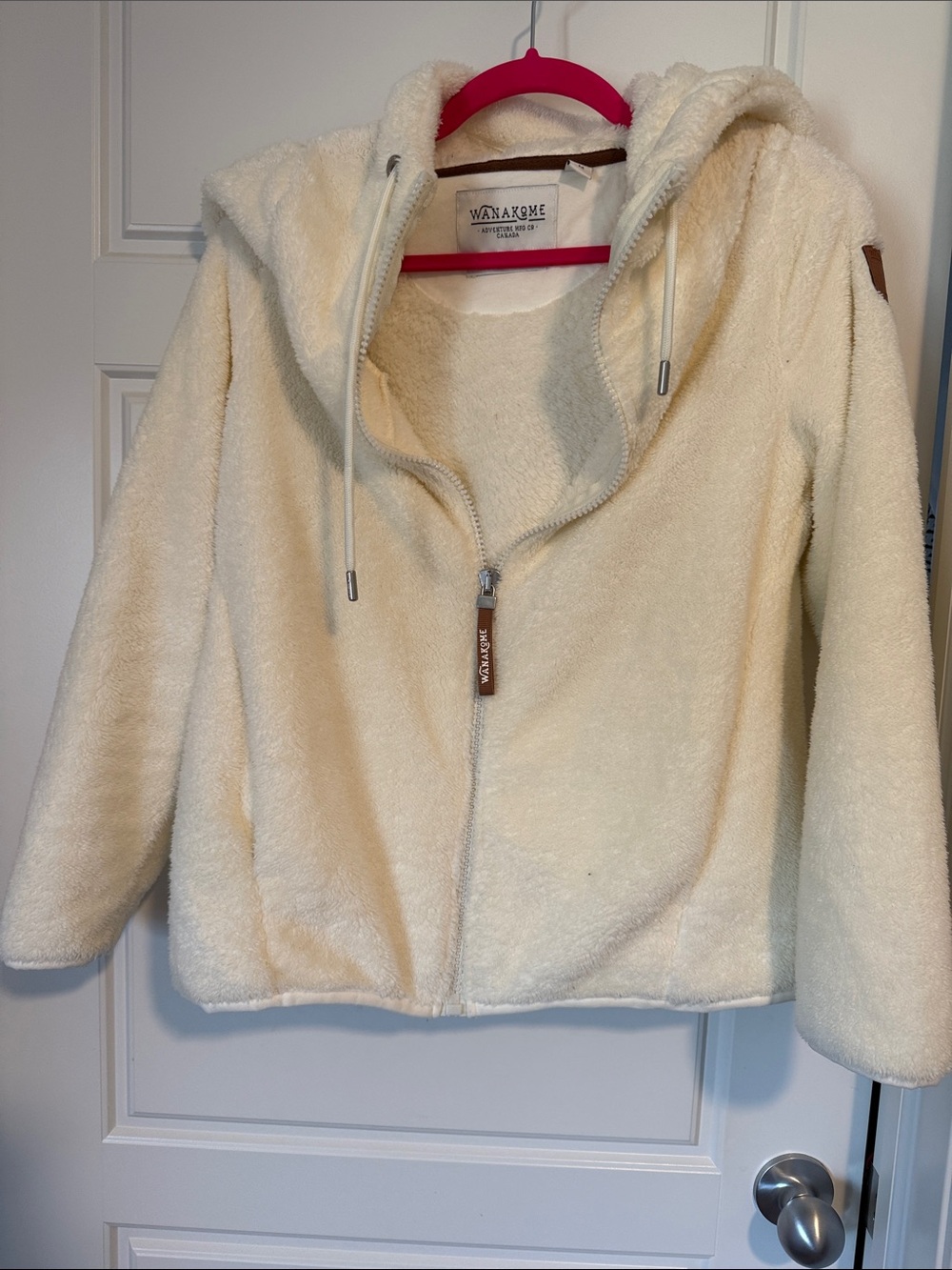 Wanakome Cream Plush Hooded Zip Jacket